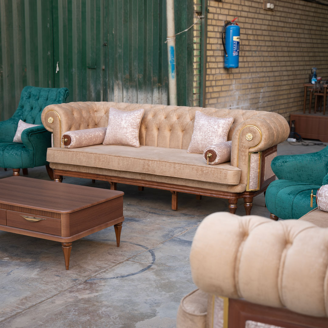 مبل کاوالی هشت نفره - رنگ کرم و سبز | مبل شرکتی با 2 سال ضمانت